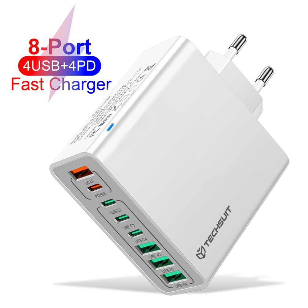 Techsuit Wall Charger CHPD224 4x USB 4x Type-C Rychlé nabíjení 65W Bílá