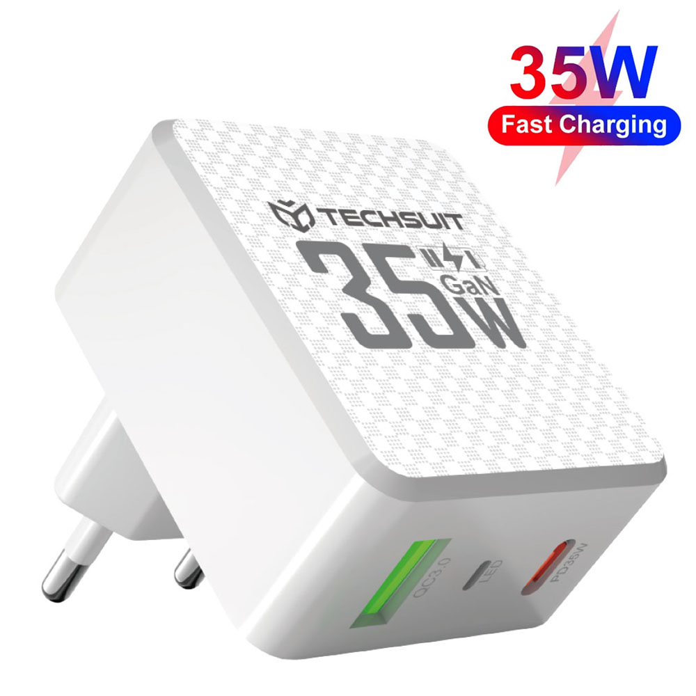 Nabíječka na zeď Techsuit Tiny Series CHPD173 GaN USB Type-C PD35W bílá