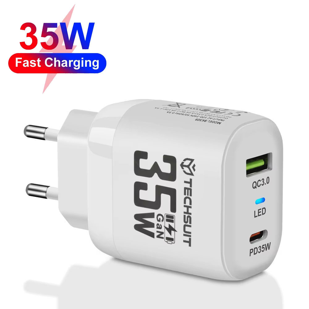 Nabíječka na zeď Techsuit Premium CHPD174 GaN USB QC3.0 Type-C PD35W bílá