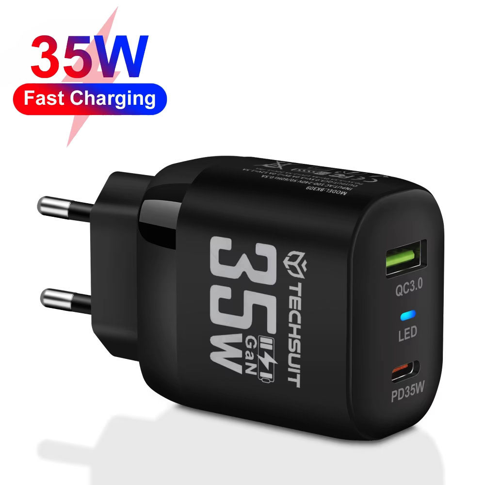 Nabíječka na zeď Techsuit Premium CHPD174 GaN USB QC3.0 Type-C PD35W černá