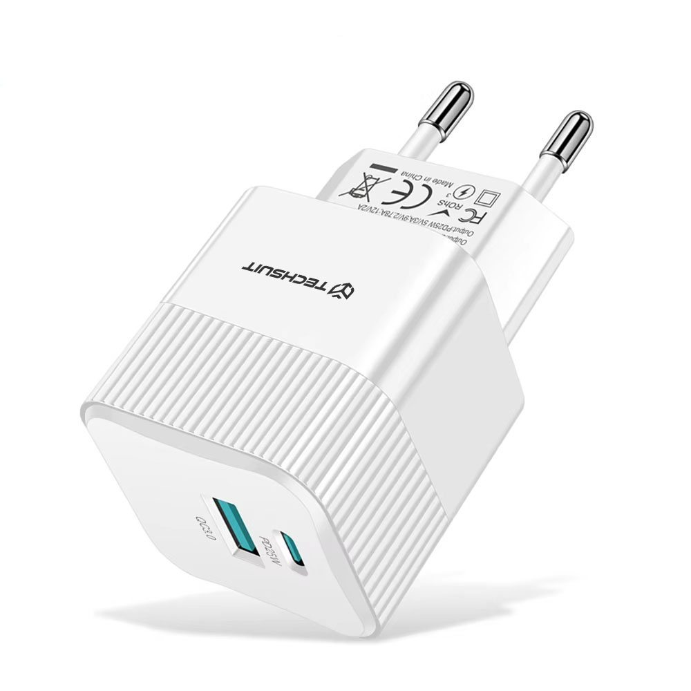 Nabíječka na zeď Techsuit Tiny Series CHPD216 GaN USB QC3.0 Type-C PD25W bílá