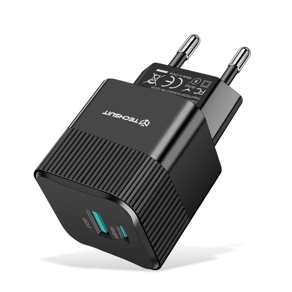 Nabíječka na zeď Techsuit Tiny Series CHPD216 GaN USB QC3.0 Type-C PD25W černá