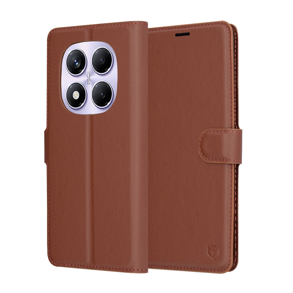 Kožené pouzdro Techsuit pro Xiaomi Redmi Note 14 Pro 4G hnědé