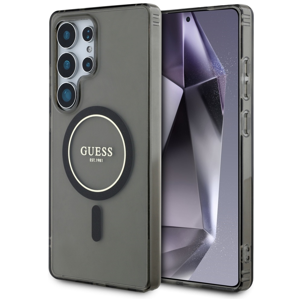 Guess IML Glitter Circle MagSafe pro Samsung Galaxy S25 Ultra černá