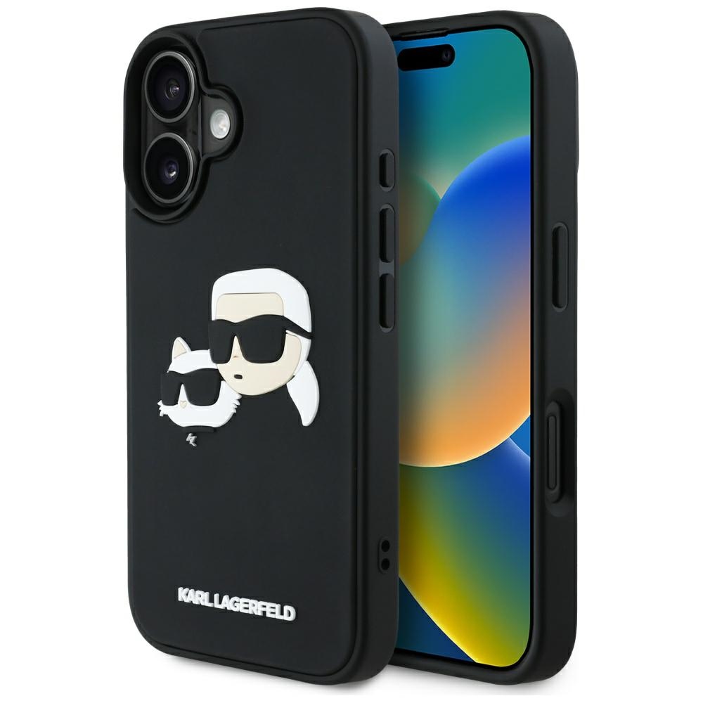 Karl Lagerfeld 3D Design iPhone 16 černý obal Rubber Karl&Choupette