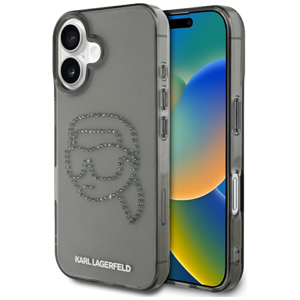 Karl Lagerfeld IML Rhinestones iPhone 16 Karl Head černá