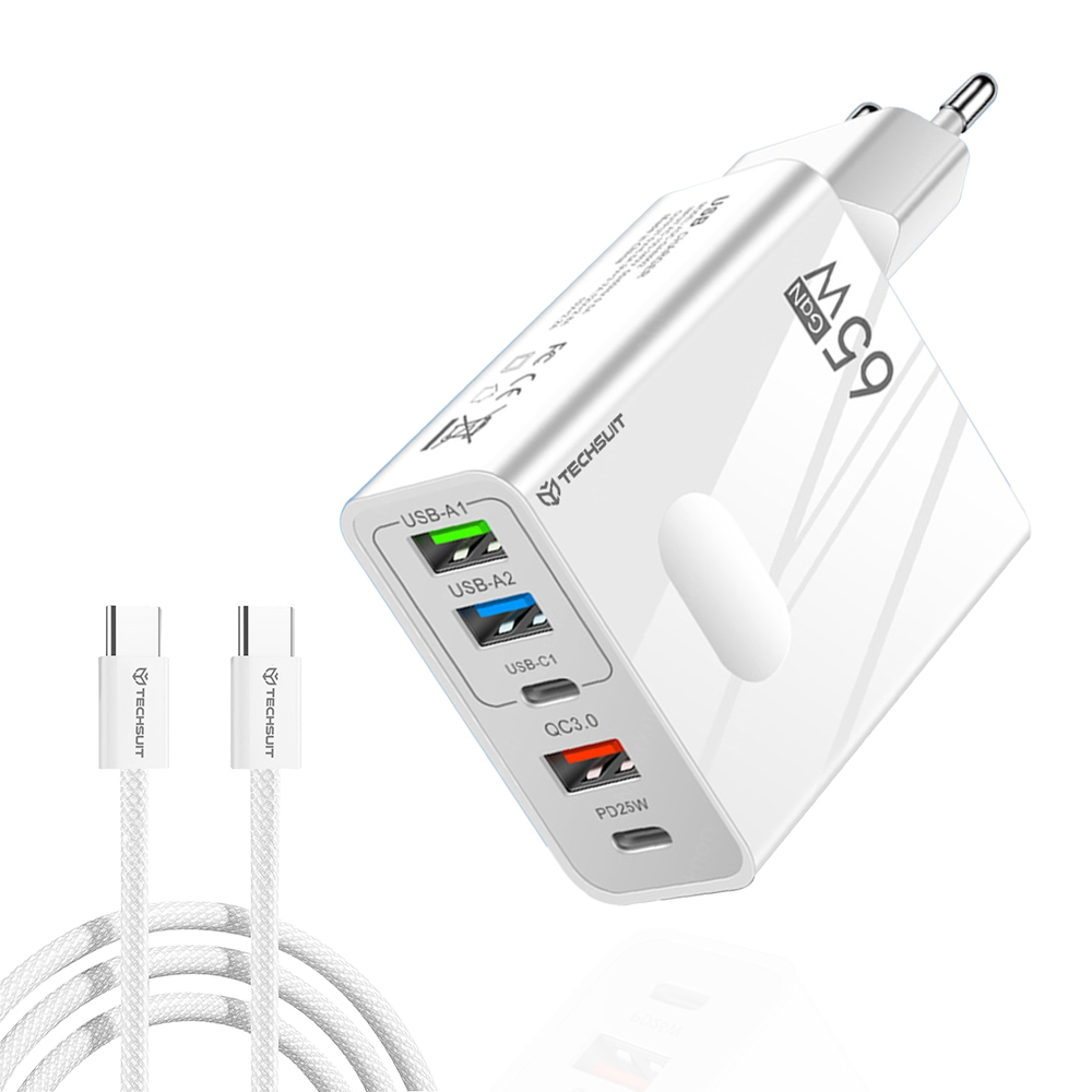 Techsuit Premium Wall Charger PentaXPower 3x USB 2x Type-C 1m bílá