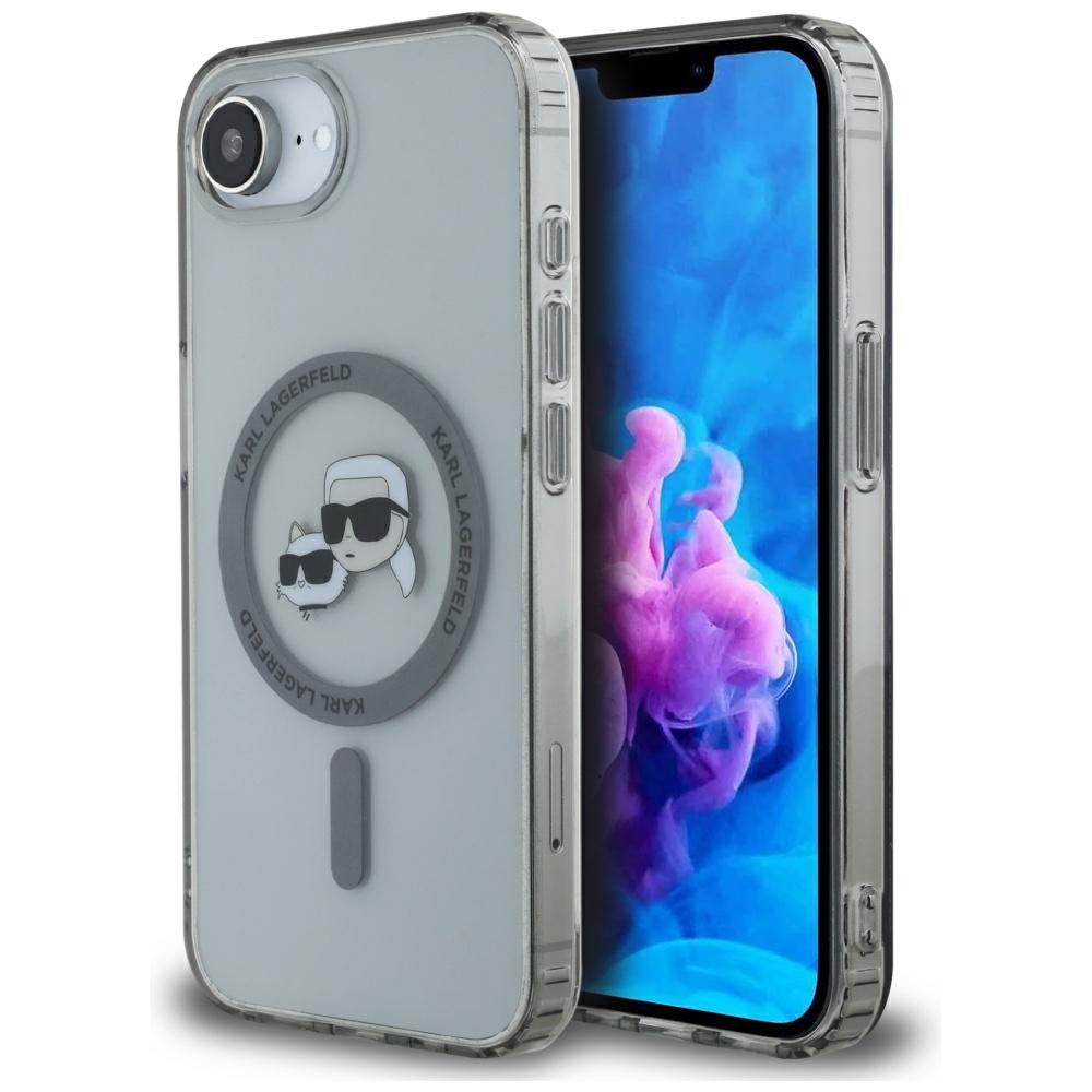 Karl Lagerfeld IML MagSafe iPhone 16e Metal Karl&Choupette Head stříbrná
