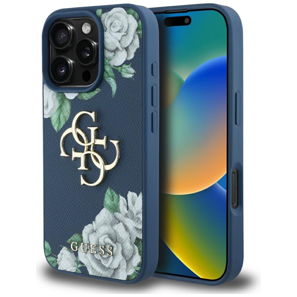 Guess Hardcase 4G Grained Roses Big Logo iPhone 16 Pro modrá