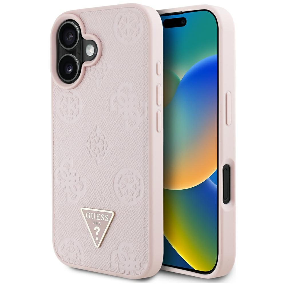 Guess Peony Grained Hot Stamp Triangle MagSafe iPhone 16 růžová