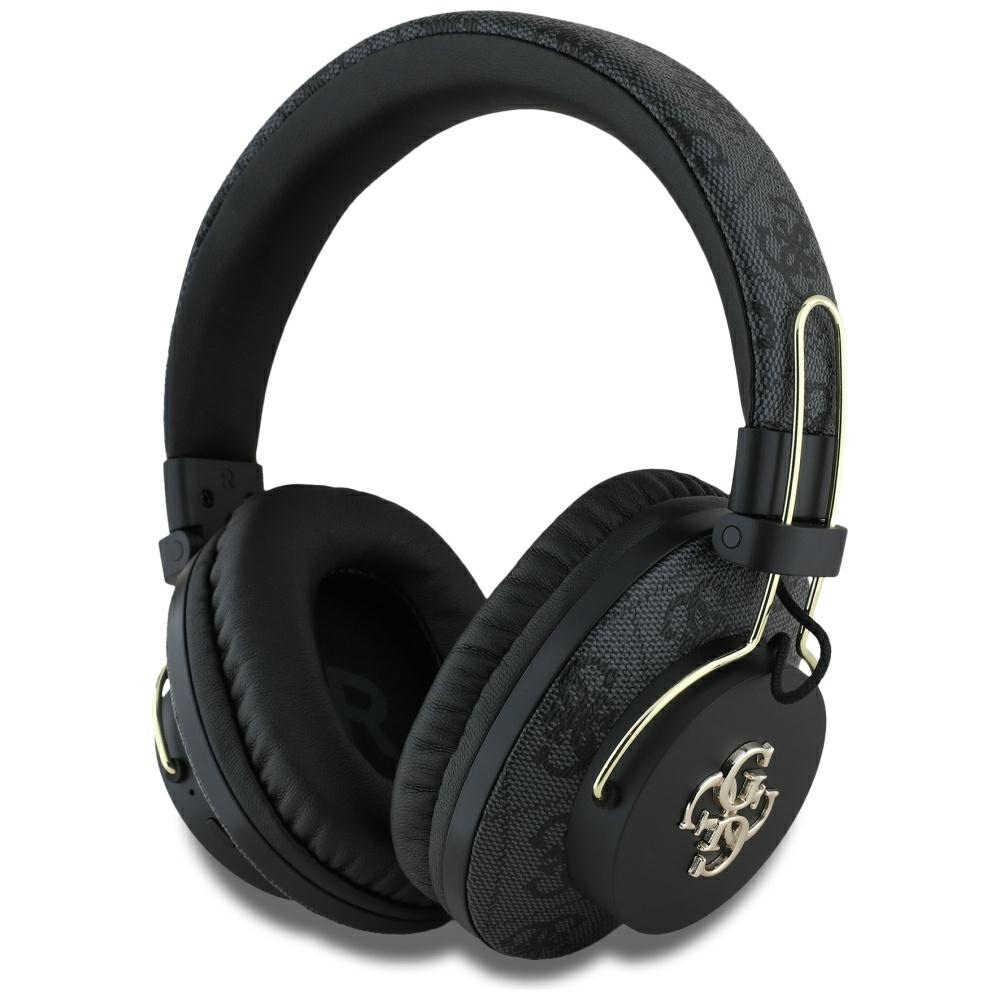 Guess Wireless Headphones 4G Metal Logo černá Bluetooth 5.3 ENC USB-C Eco-Leather On-ear 300mAh