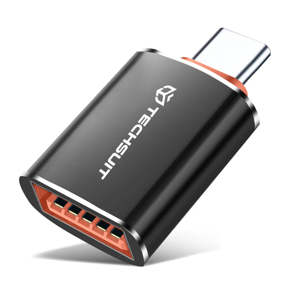 Techsuit Premium OTG Adaptér HyperPort (A2) USB na Type-C 5Gbps 6A 120W černá oranžová