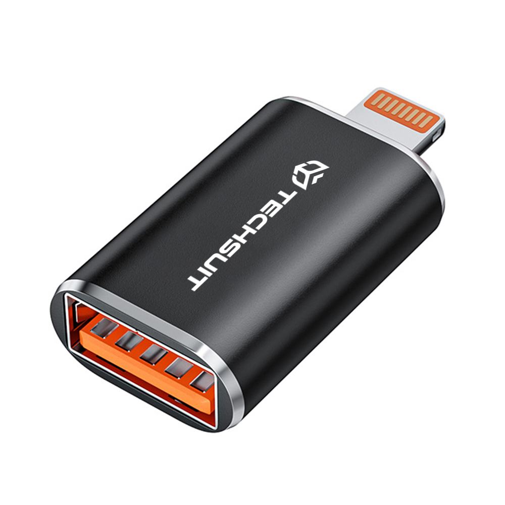 Techsuit Premium OTG Adaptér HyperPort (A6) USB3.0 na Lightning PD30W 5Gbps GaN pro iPhone černá oranžová