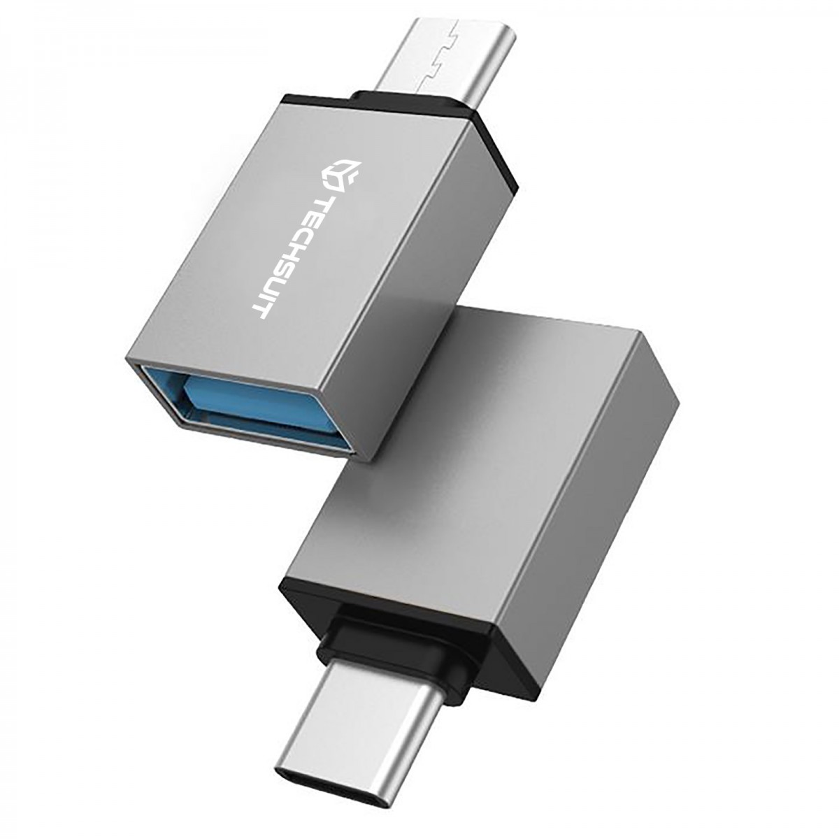 Techsuit 2 ks OTG adaptérů DuoVoltX A13 USB na Type-C 3A 5Gbps šedá