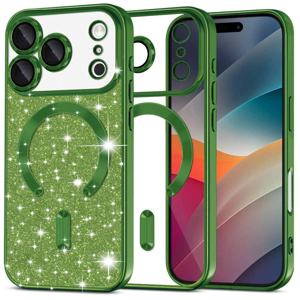 Techsuit Luxury Glitter MagSafe pro iPhone 17 Pro v tmavě zelené
