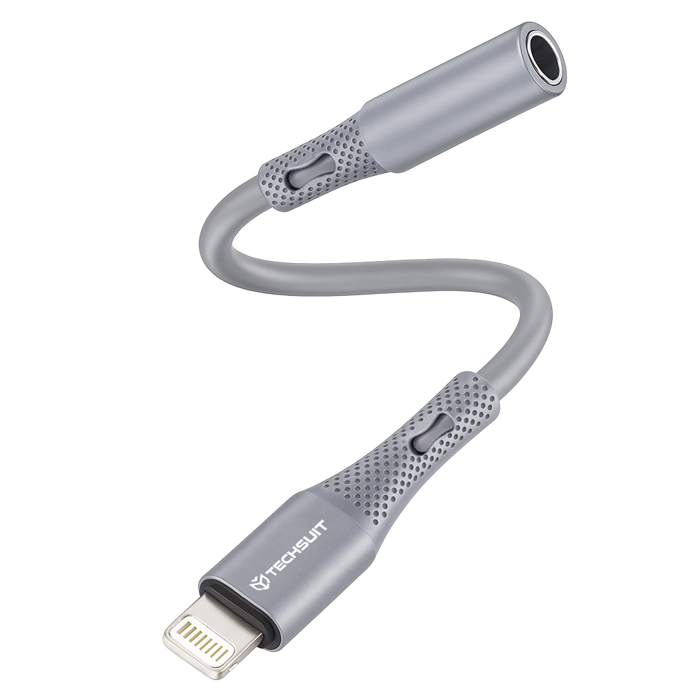 Techsuit Premium Cable Adapter SoundFleX AC2 Lightning na 3.5mm Jack Hi-Fi Kvalita Silikon Šedá