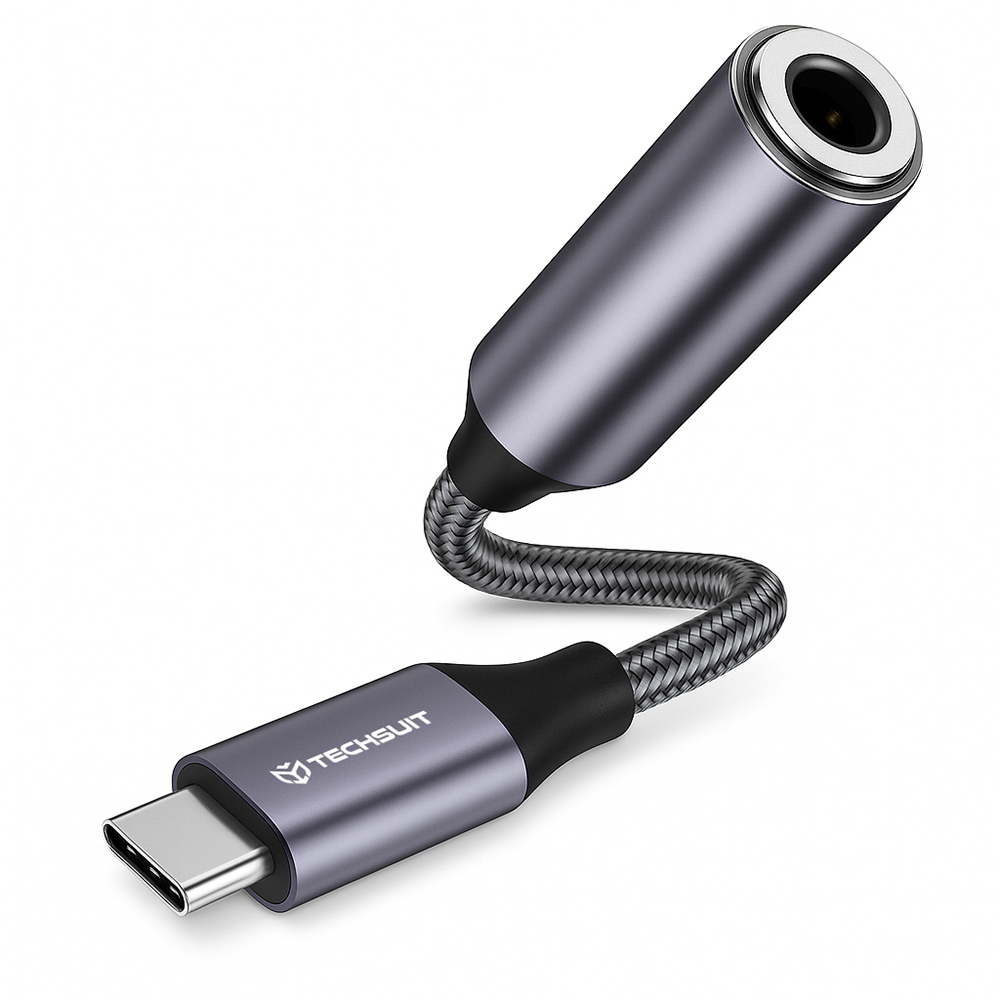 Techsuit Premium Cable Adapter MusicDoX (AC8) Type-C na Jack Hi-Fi zvuk DAC čip 3A 0.1m šedý