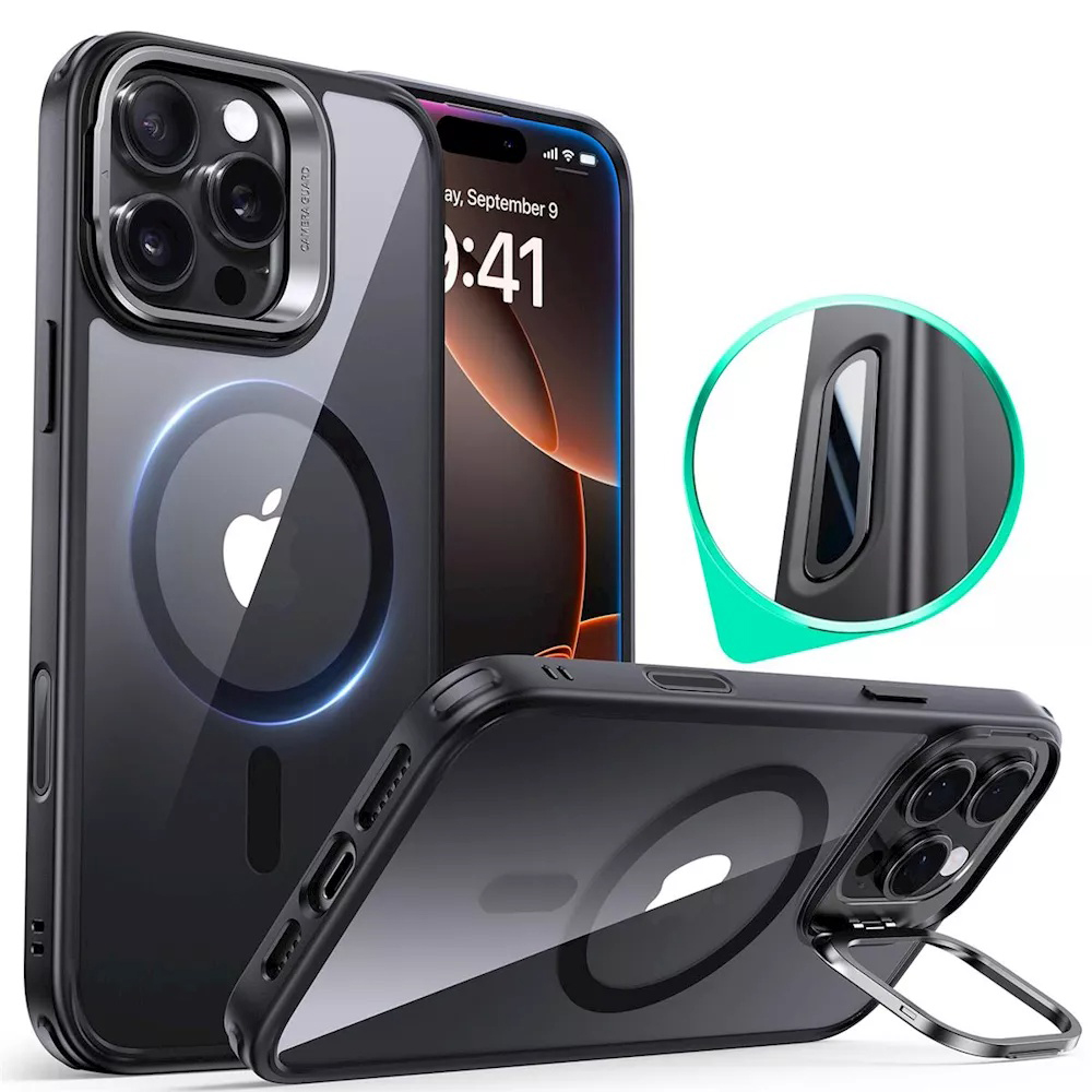 ESR Classic Hybrid HaloLock Kickstand iPhone 16 Pro černá průhledná