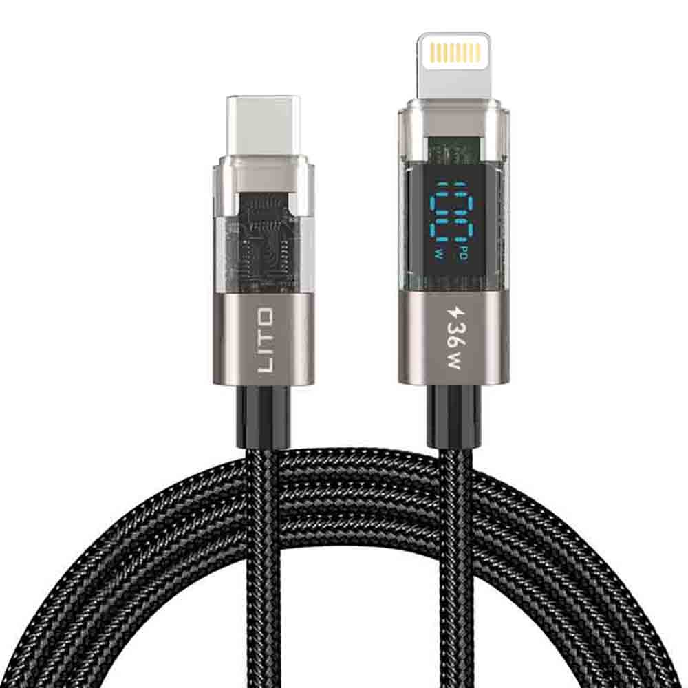 Lito Datový kabel LD09CL Lightning na Type-C 36W Rychlé nabíjení LED displej 1.2m černý