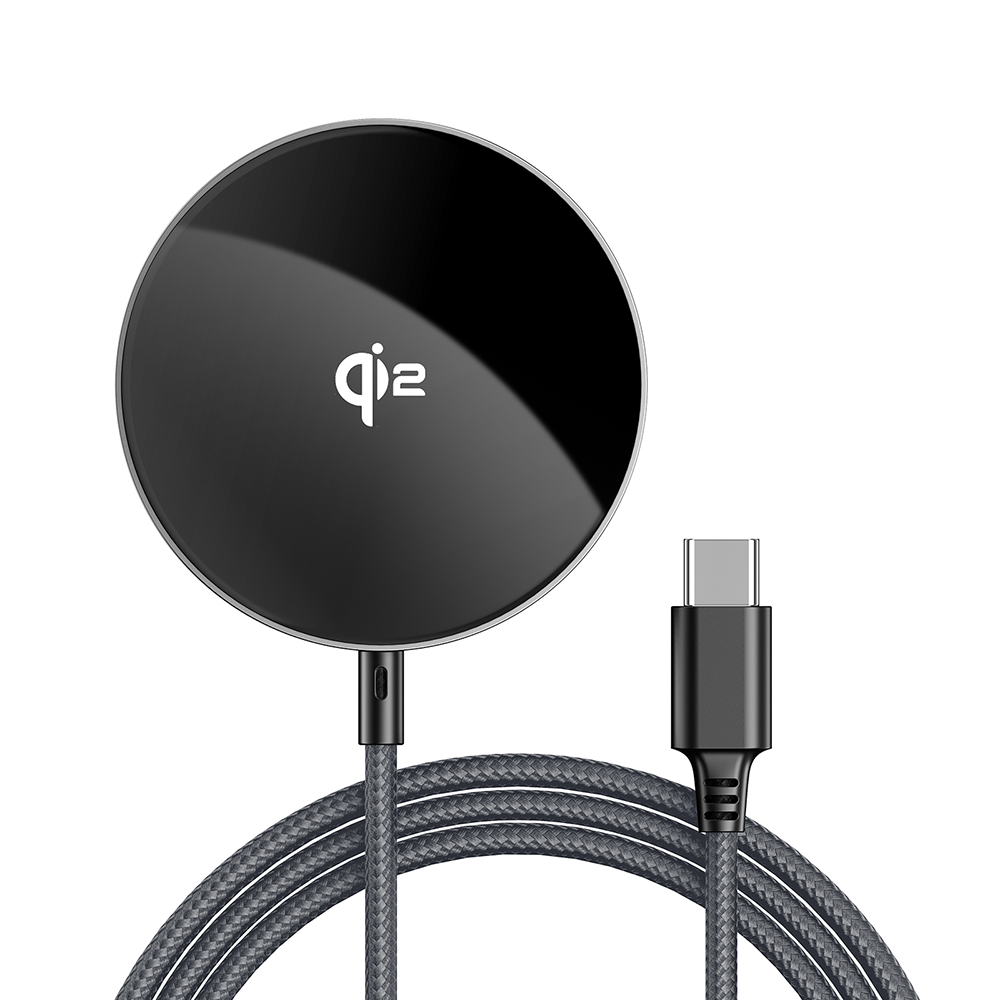 Acefast Magnetic Wireless Charger E24 MagSafe Rychlé Nabíjení Qi2 Type-C 15W 2.25A Tvrzené Sklo 1.2m Kovově Šedá