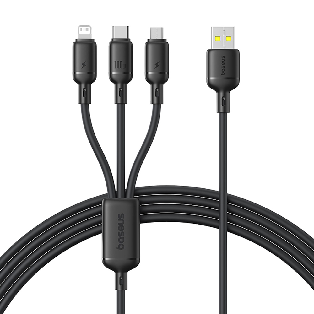 Baseus Data Cable Silky 1.5m černý USB USB-C Lightning Micro-USB 100W 480Mbps