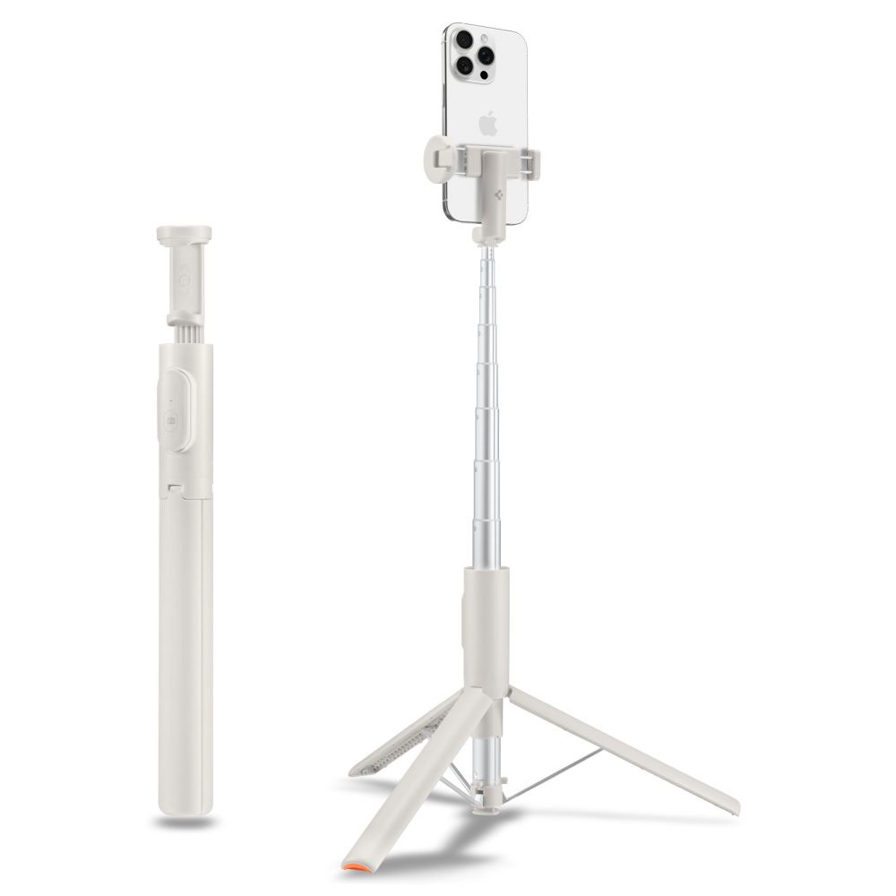 Spigen Selfie Stick S541W s dálkovým ovládáním stativ stabilní Bluetooth skládací protiskluzové silikonové podložky písková béžová