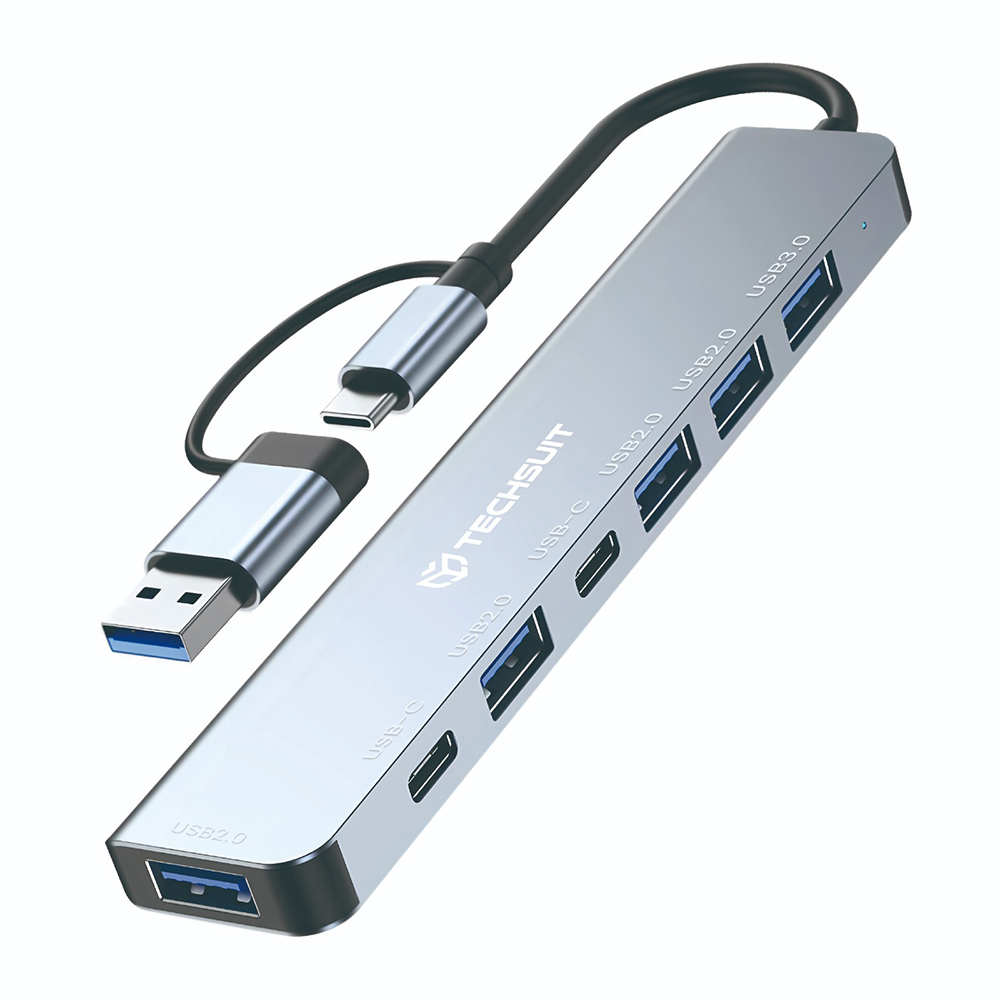Techsuit Docking Station DataBridge 7 v 1 (H6) USB Type-C na USB 3.0 šedá