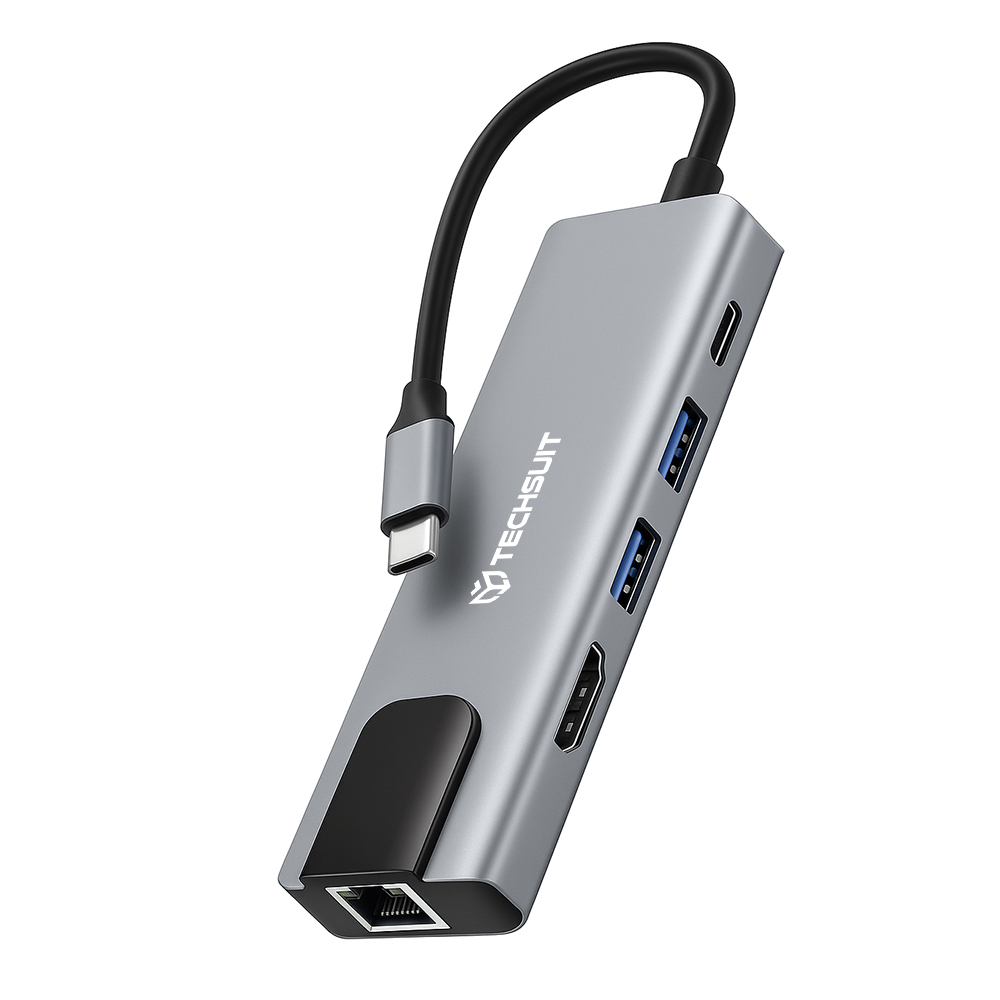 Techsuit Docking Station NetBridge 5 in 1 H1 Type-C Šedá
