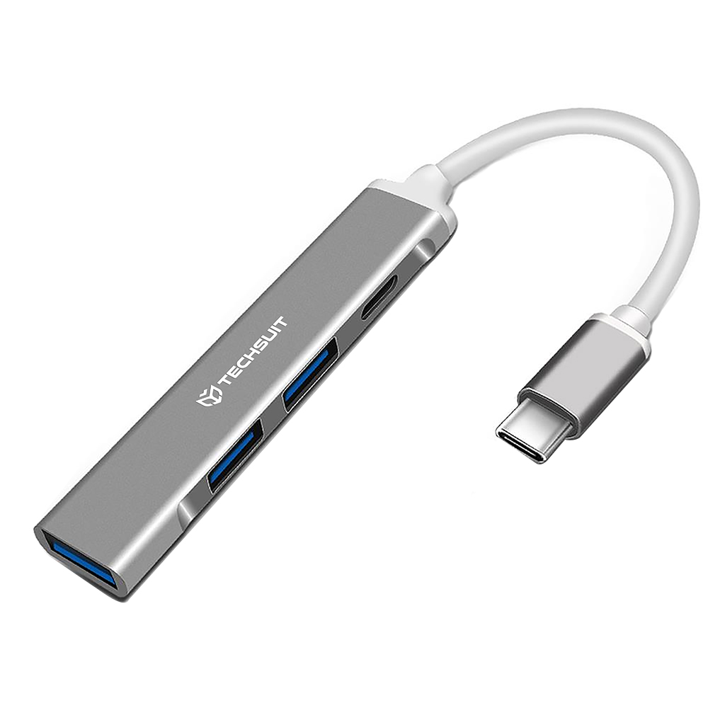 Techsuit Docking Station PolarisBridge 4 v 1 (H18) USB-C na USB Šedá Bílá