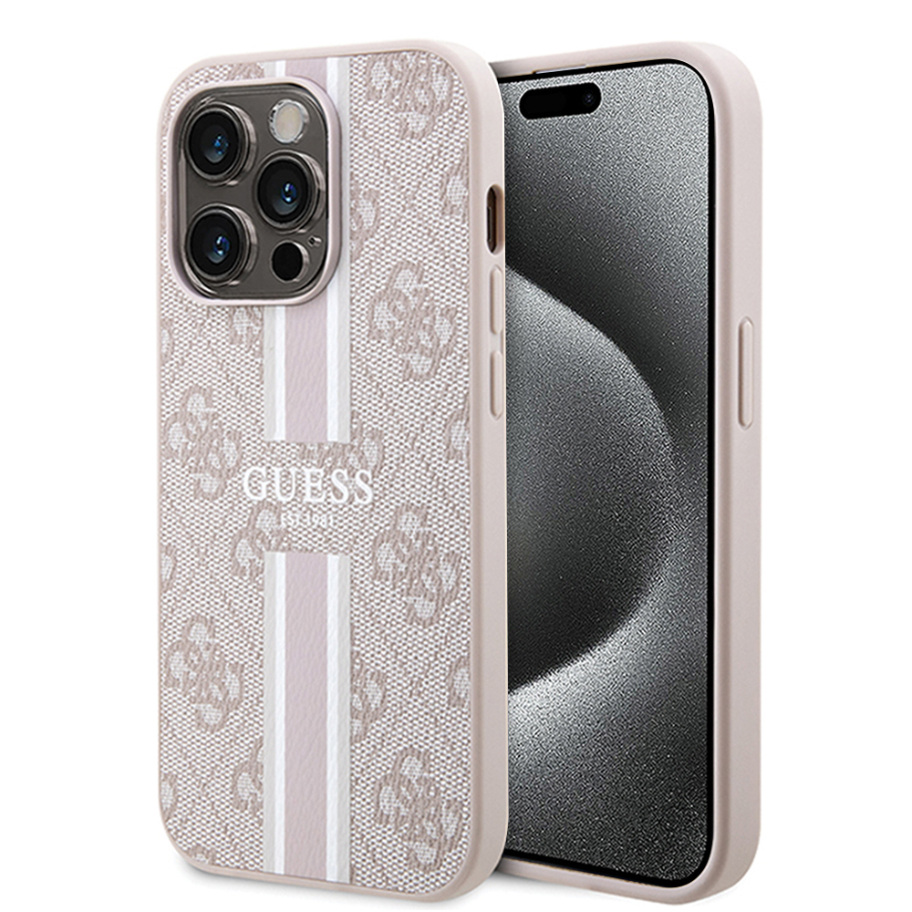 Guess Hardcase 4G Printed Stripes MagSafe iPhone 15 Pro růžová
