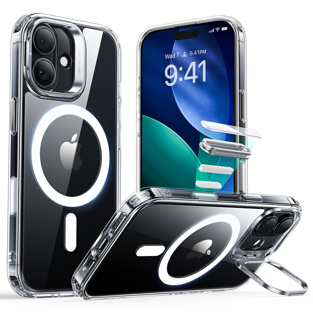 ESR Classic Hybrid HaloLock Kickstand pro iPhone 17 průhledný