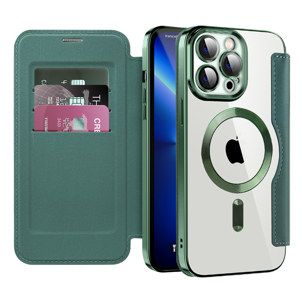 Pouzdro na knihu Techsuit SmartMag pro iPhone 13 Pro zelené