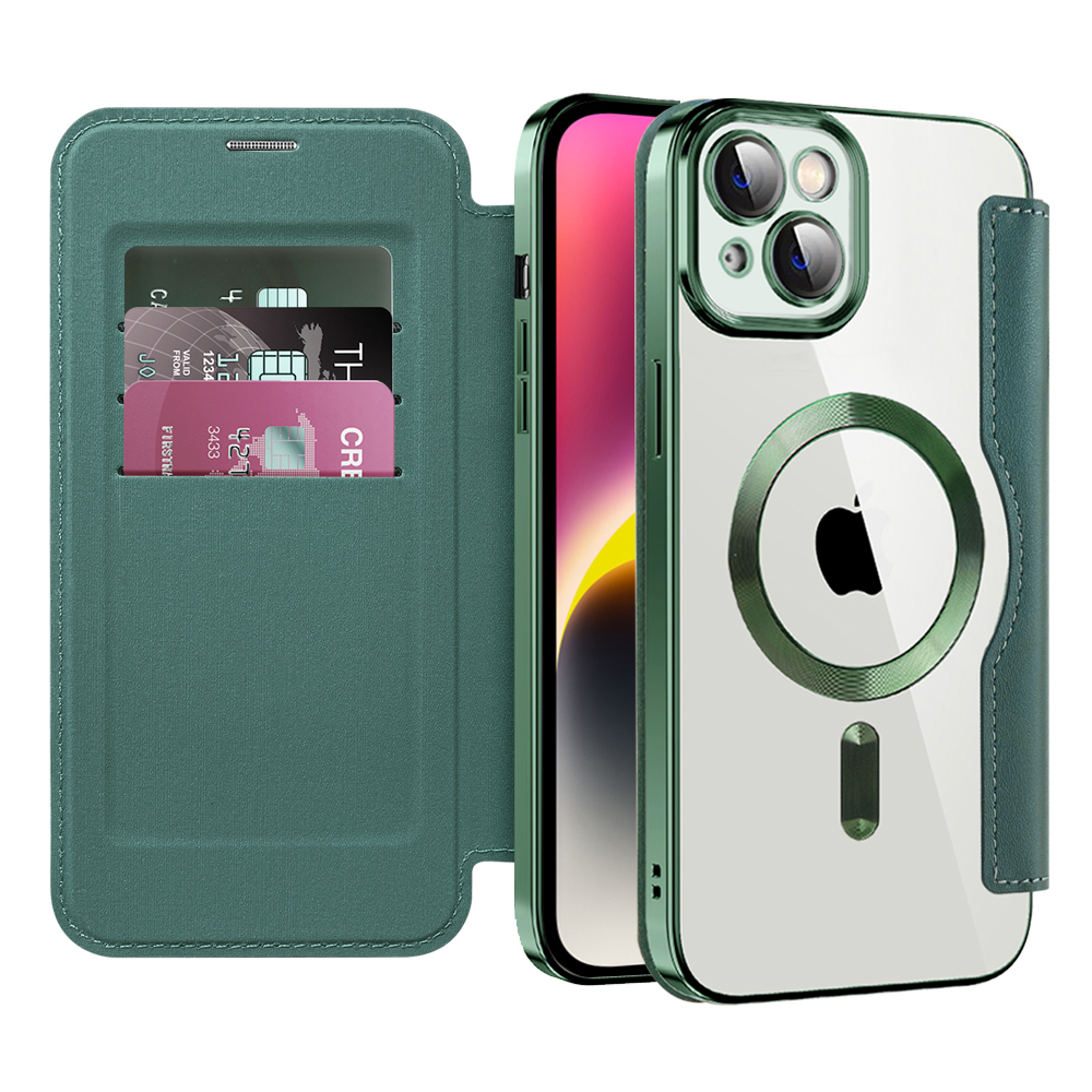 Pouzdro na knihu Techsuit SmartMag pro iPhone 14 zelené