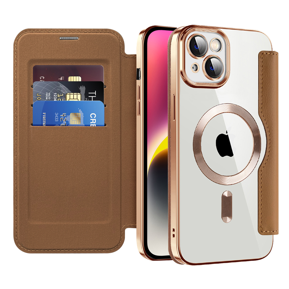 Pouzdro na knihu Techsuit SmartMag pro iPhone 14 Plus hnědé