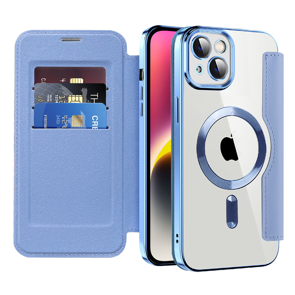Pouzdro na knihu Techsuit SmartMag pro iPhone 14 Plus světle modré