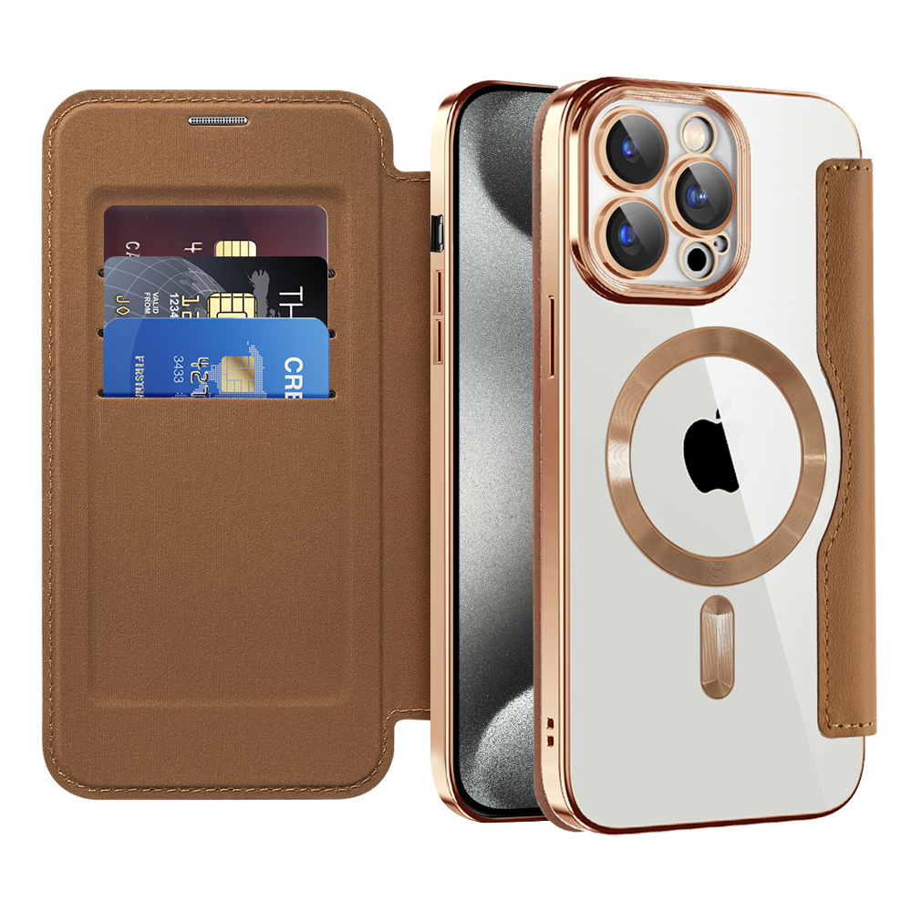 Pouzdro na knihu Techsuit SmartMag pro iPhone 15 Pro hnědé
