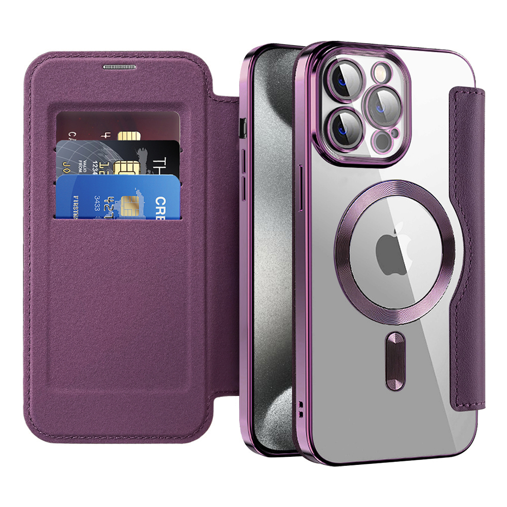 Pouzdro na knihu Techsuit SmartMag iPhone 15 Pro fialové