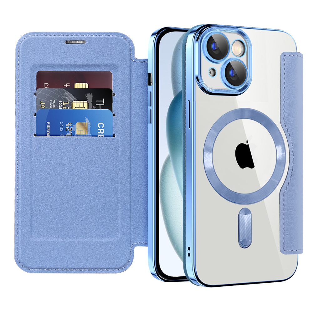 Pouzdro na knihu Techsuit SmartMag iPhone 15 Plus světle modrá