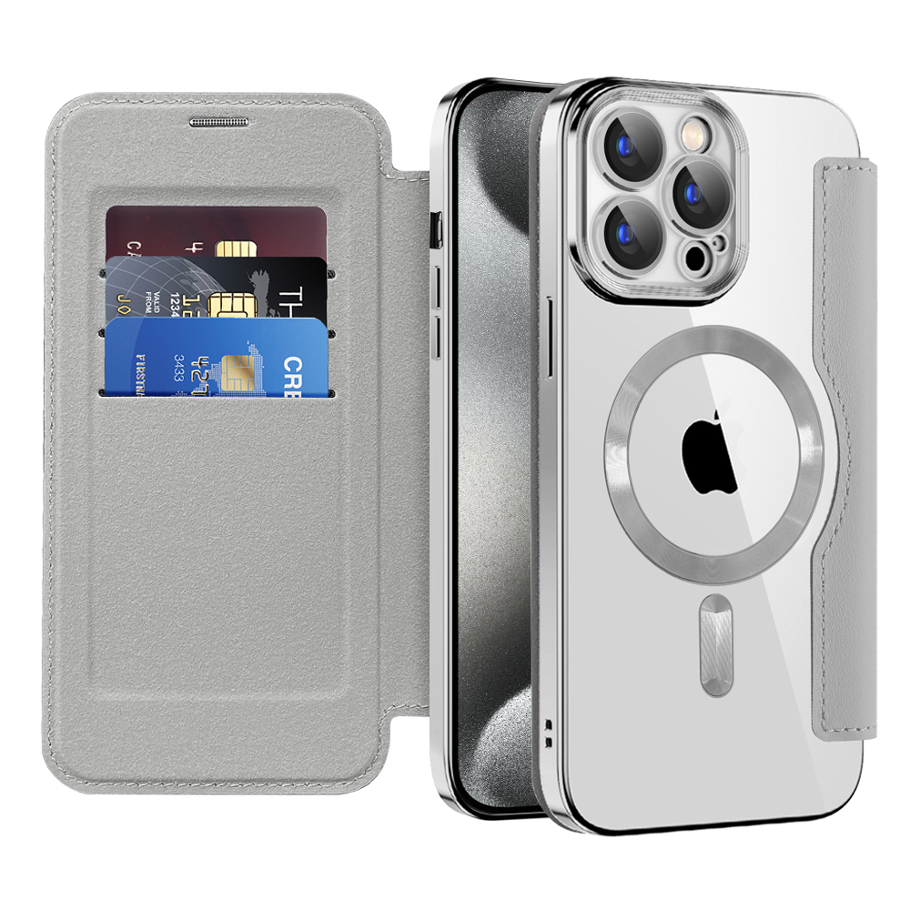Pouzdro na knihu Techsuit SmartMag pro iPhone 15 Pro Max šedé