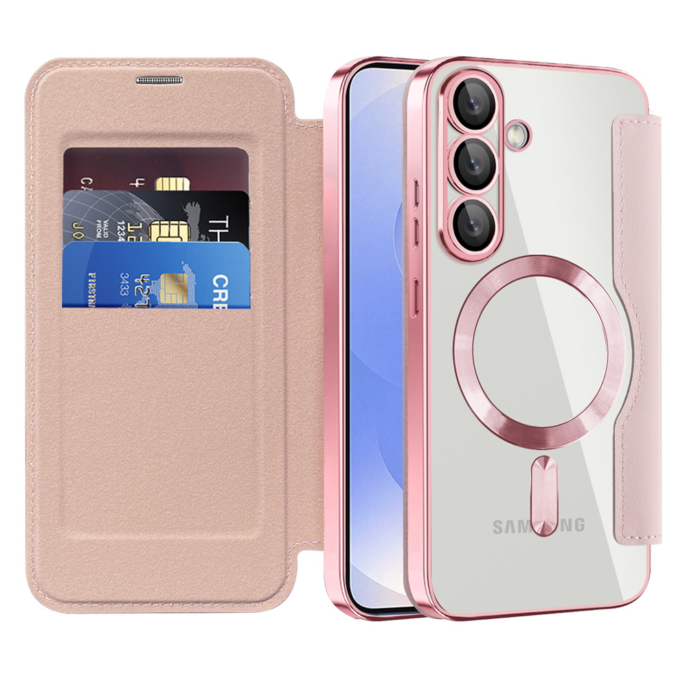 Techsuit SmartMag knížkové pouzdro Samsung Galaxy S25 Plus růžové