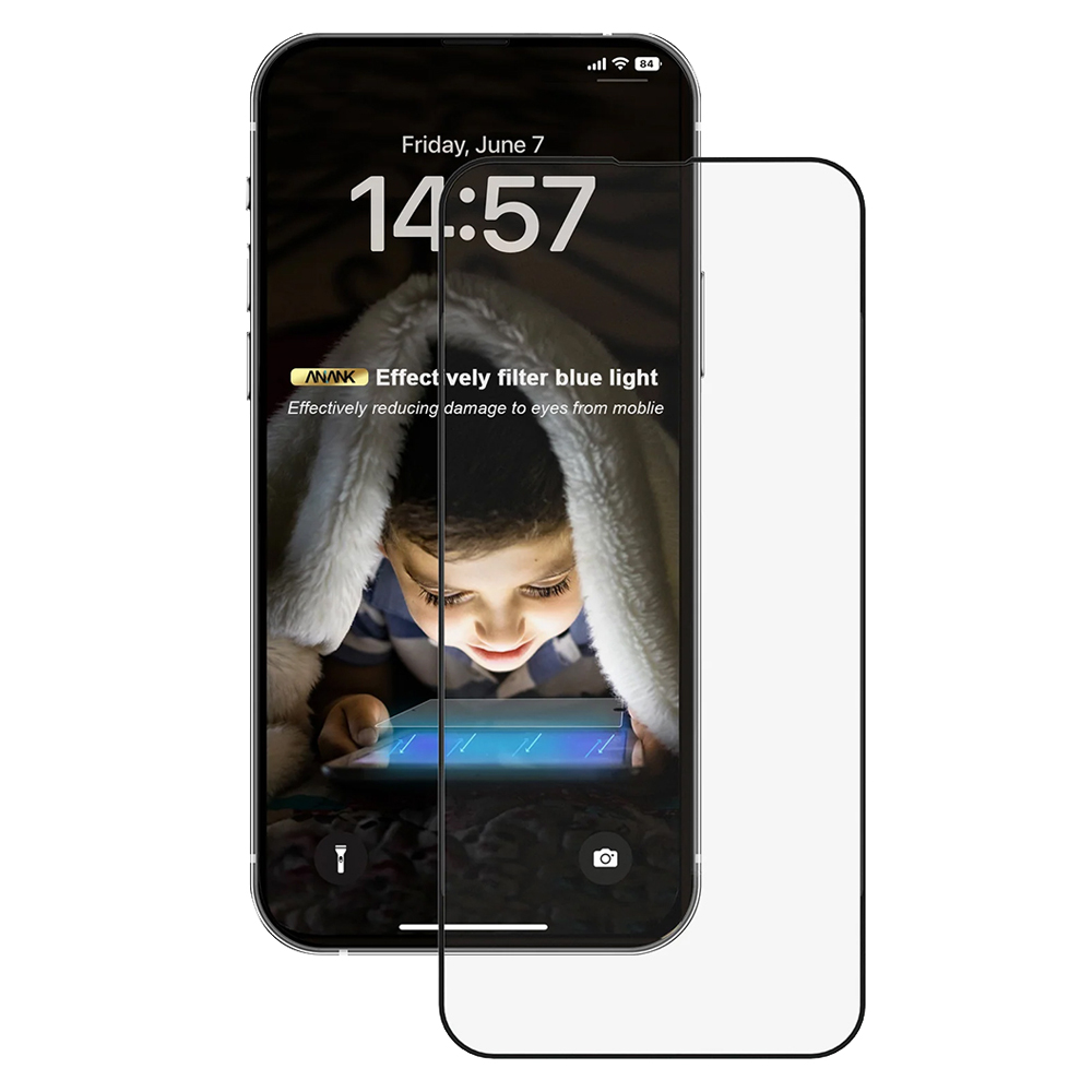 ANANK 2.5D ochranné sklo proti modrému světlu iPhone 15 Pro černé