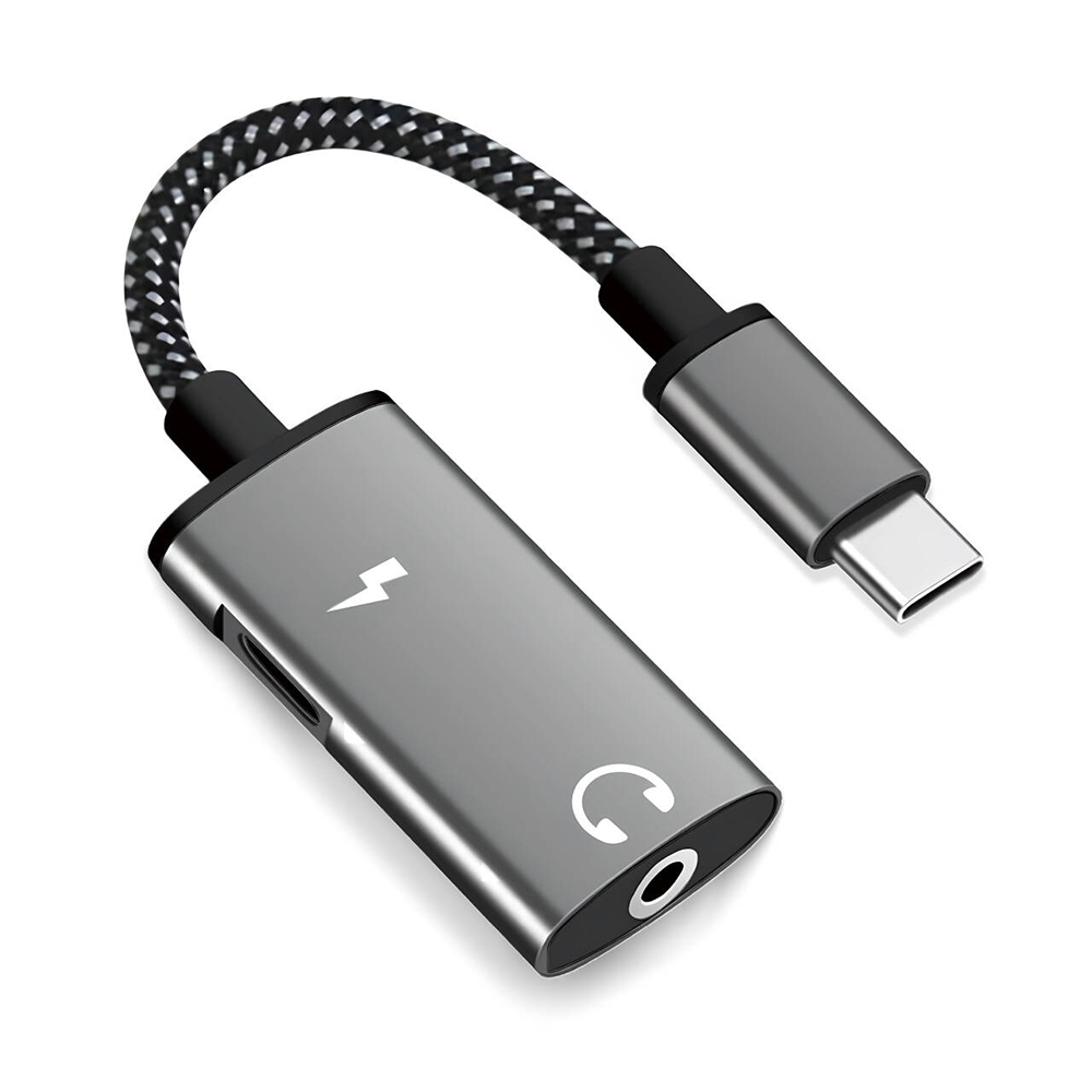 Techsuit 2v1 audio adaptér AcustiCore (AC22) Type-C na Type-C/Jack 3.5mm šedý