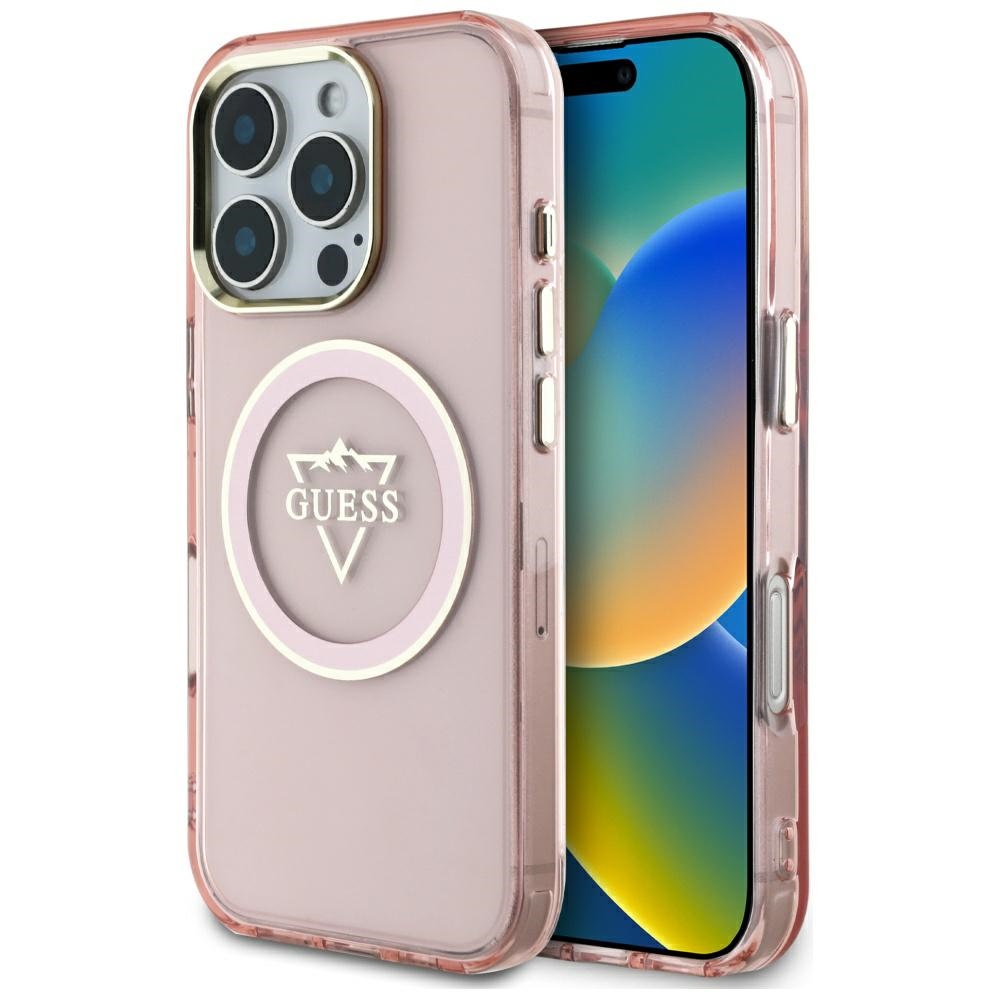 Guess IML Metal Mountain Logo MagSafe iPhone 16 Pro Max růžová
