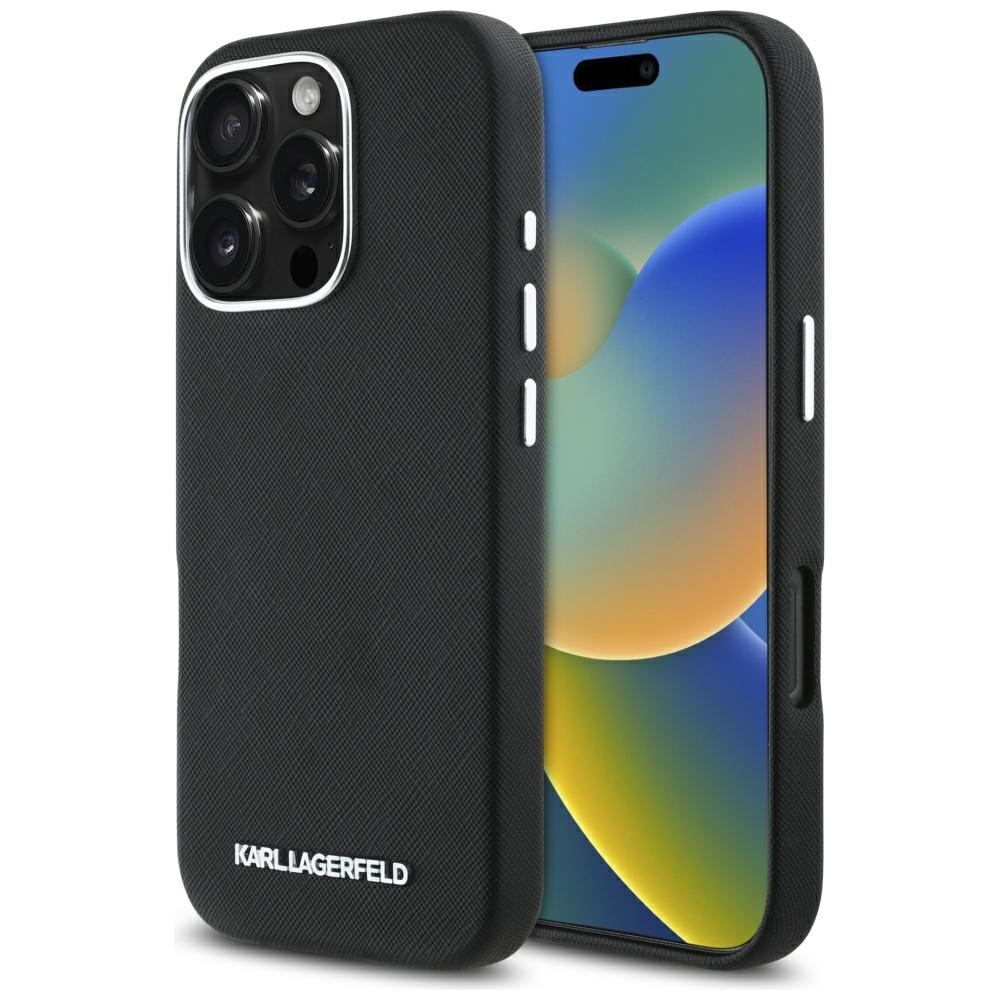 Karl Lagerfeld Saffiano Full Wrapped Elongated Metal Logo MagSafe iPhone 16 Pro Max černá