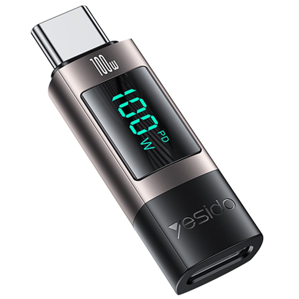 Yesido OTG adaptér GS24 Type-C na Type-C s displejem výkonu 100W 5A šedý