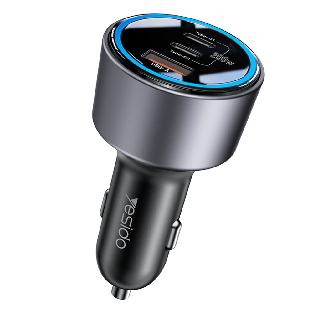 Yesido Car Charger Y59 2x Type-C USB-A 200W Rychlé Nabíjení Černá