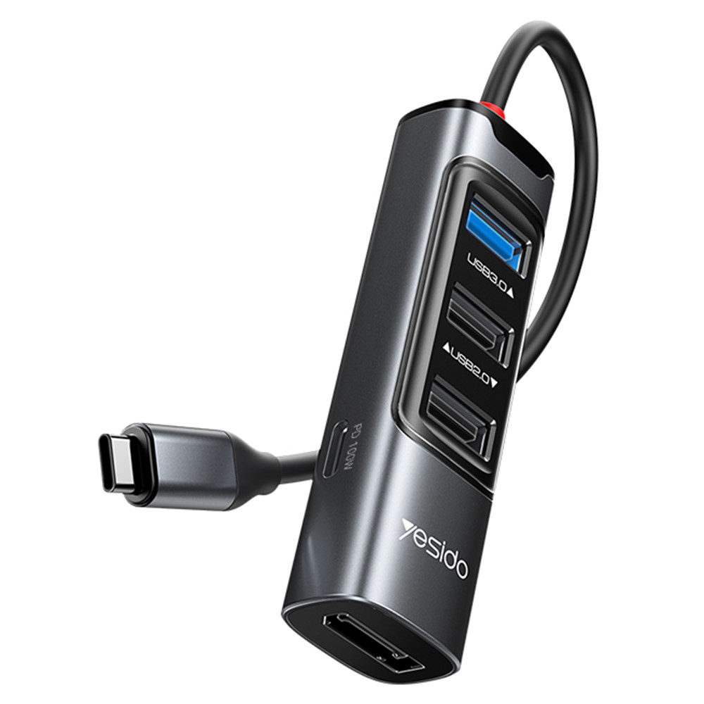 Yesido Docking Station 5v1 HB23 Type-C na 3x USB USB-C DisplayPort PD100W Šedá