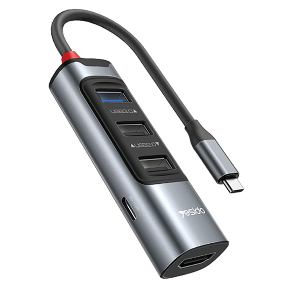 Yesido Docking Station 5v1 HB22 Type-C na 3x USB USB-C HDMI PD100W Šedá