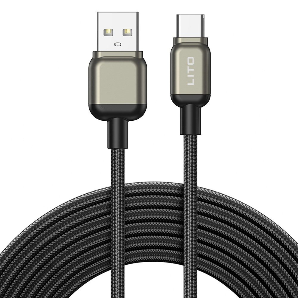 Lito Datový kabel LD17 USB na Type-C Rychlé nabíjení Pletený nylon Černý