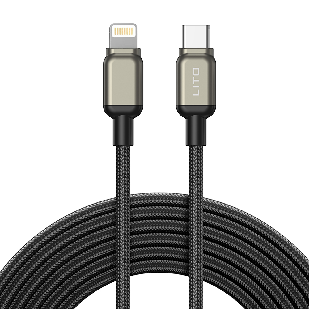 Lito Datový kabel LD17 Type-C na Lightning Rychlonabíjecí Pletený nylon Černý